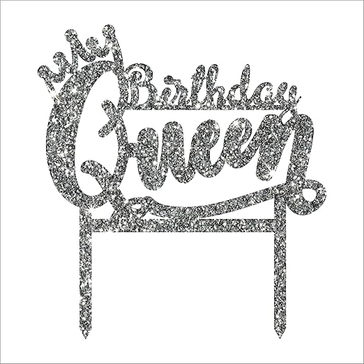 Acyrlic Silver Glitter Finish Couple Cake Topper for Decoration (Silver, 5X5.25 Inches)