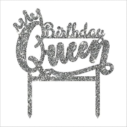 Acyrlic Silver Glitter Finish Couple Cake Topper for Decoration (Silver, 5X5.25 Inches)