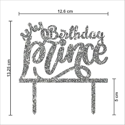 Acyrlic Silver Glitter Finish Couple Cake Topper for Decoration (Prince Silver, 5X5.5 Inches)