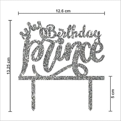 Acyrlic Silver Glitter Finish Couple Cake Topper for Decoration (Prince Silver, 5X5.5 Inches)