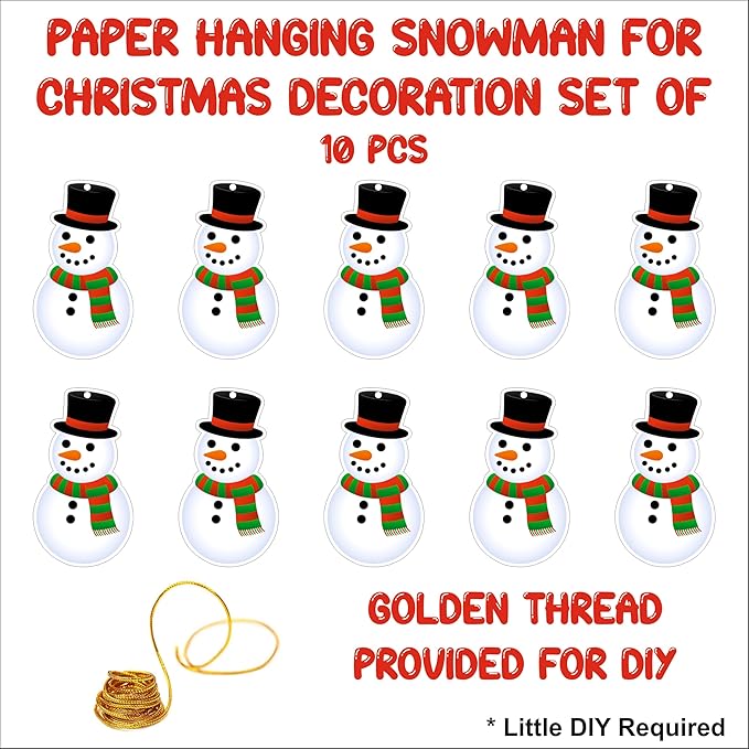 Christmas Hanging Danglers Paper Snowman and Bells Ornaments