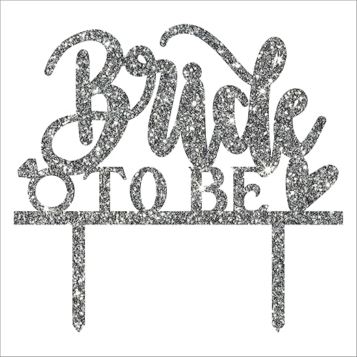 Acyrlic Silver Glitter Finish Couple Cake Topper for Decoration (Silver, 5X5.5 Inches)