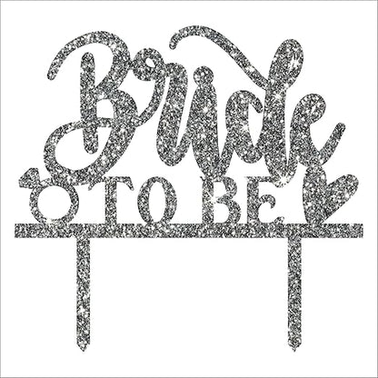Acyrlic Silver Glitter Finish Couple Cake Topper for Decoration (Silver, 5X5.5 Inches)