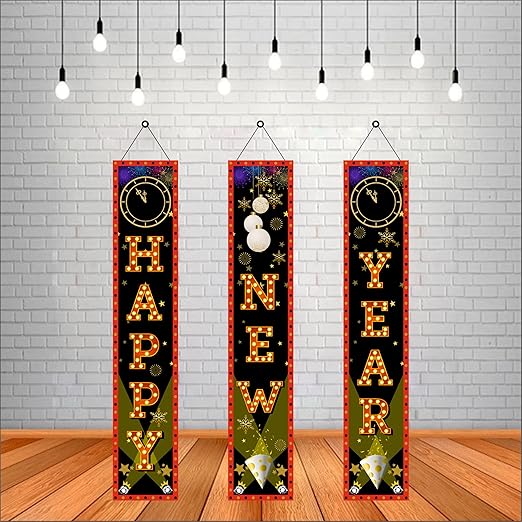 Happy New Year Backdrop Outdoor Yard Front Porch Hanging Sign Set