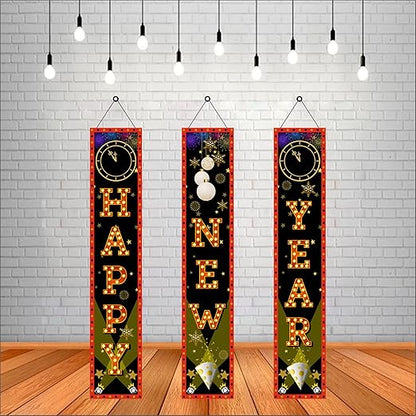 Happy New Year Backdrop Outdoor Yard Front Porch Hanging Sign Set