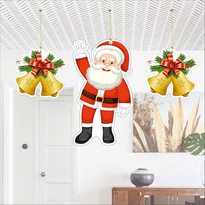 Christmas Hanging Danglers Paper Santa and Bells Ornaments