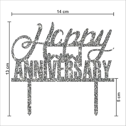 Acyrlic Silver Glitter Finish Couple Cake Topper for Decoration (Happy Anniversary Silver, 5X5.5 Inches)