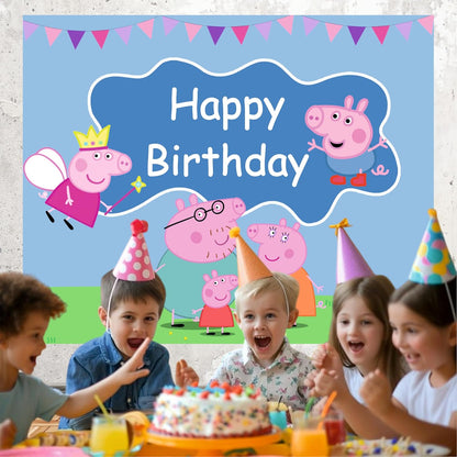Peppa Pig Theme Birthday Backdrop for Kids