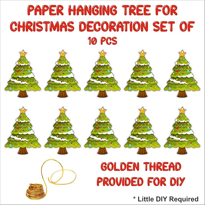 Christmas Hanging Danglers Paper Tree and Bells Ornaments