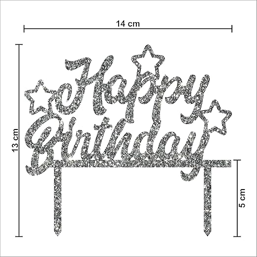 Acyrlic Silver Glitter Finish Couple Cake Topper for Decoration (Happy Birthday Silver, 5X5.5 Inches)