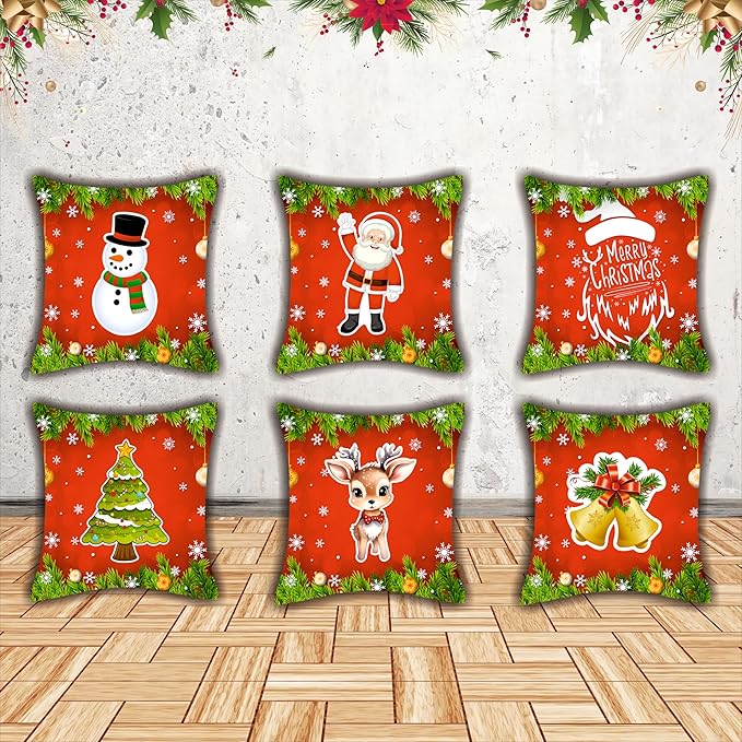 Christmas Decorative Printed Cushion Covers Pack of 6