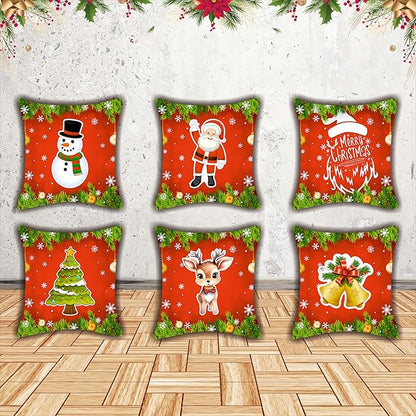 Christmas Decorative Printed Cushion Covers Pack of 6