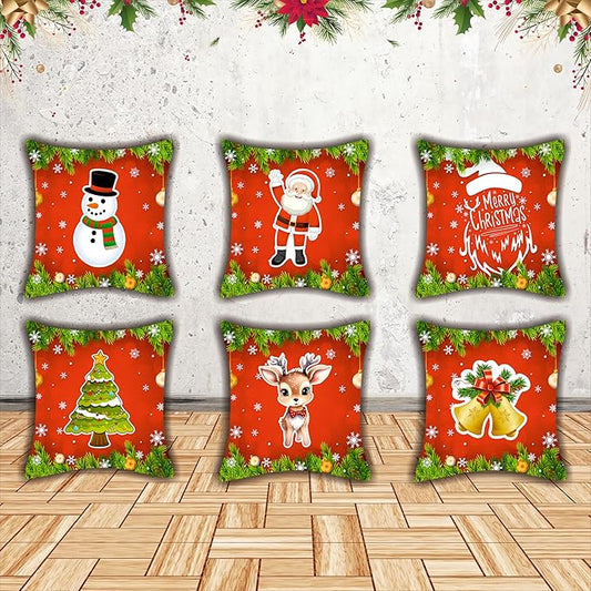 Christmas Decorative Printed Cushion Covers Pack of 6