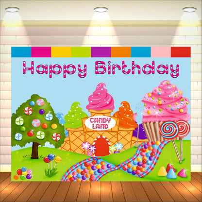 Candy Land Theme Birthday Backdrop for Kids