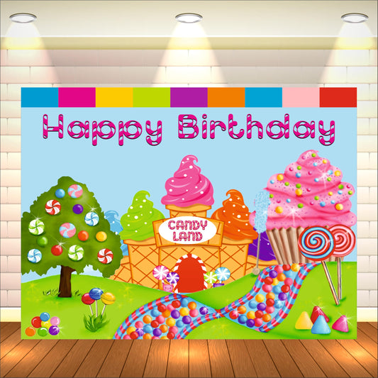 Candy Land Theme Birthday Backdrop for Kids