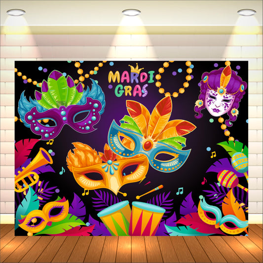 Masquerade Theme Birthday Backdrop for Kids
