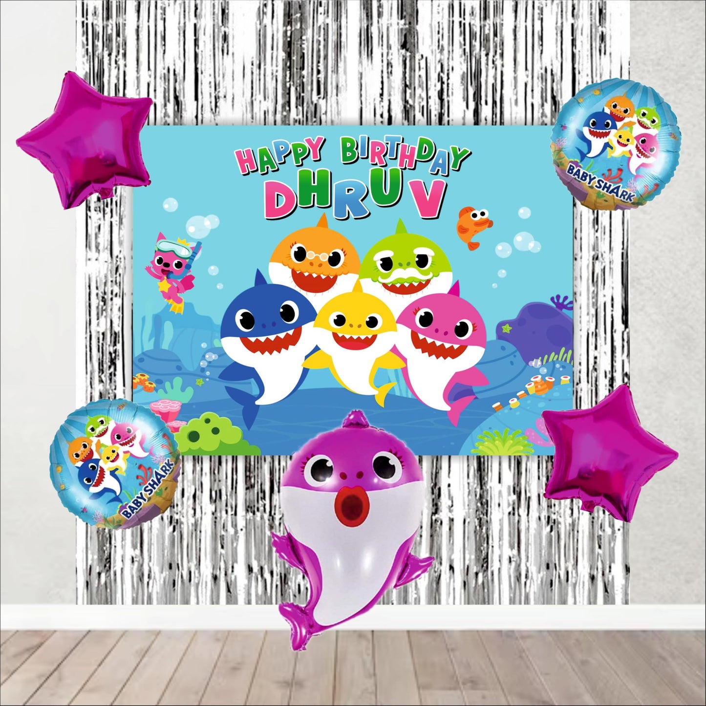 Baby Shark Birthday Backdrop Theme for Kids (Pack of 8)