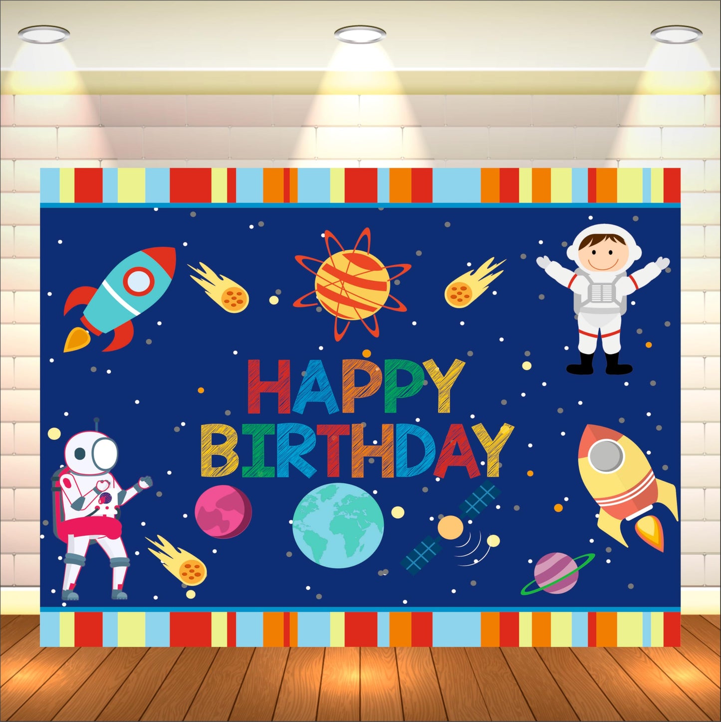 Space Birthday Theme Backdrop for Kids