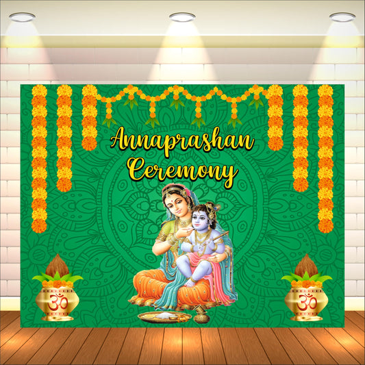 Green Annaprashan Decorative Theme Backdrop for Photoshoots