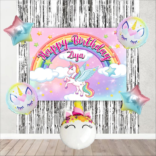 Unicorn Customized Birthday Backdrop Theme for Kids Pack (Pack of 8)