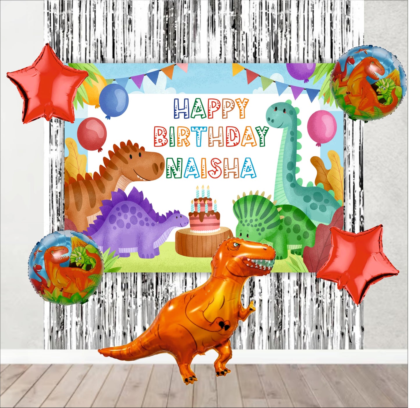 Dinosaur Birthday Backdrop Theme for Kids (Pack of 8)
