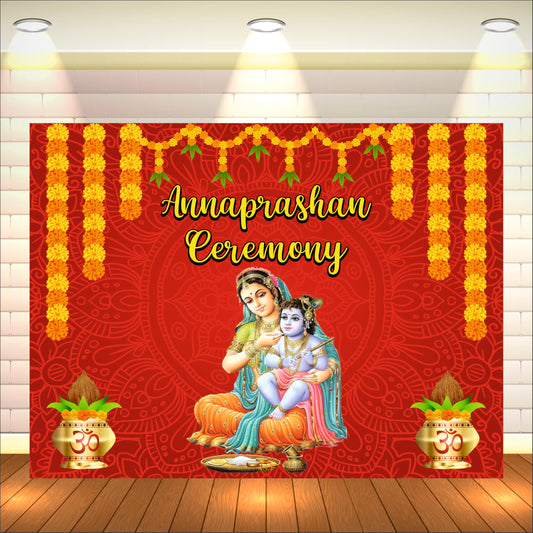 Red Annaprashan Decorative Theme Backdrop for Photoshoots