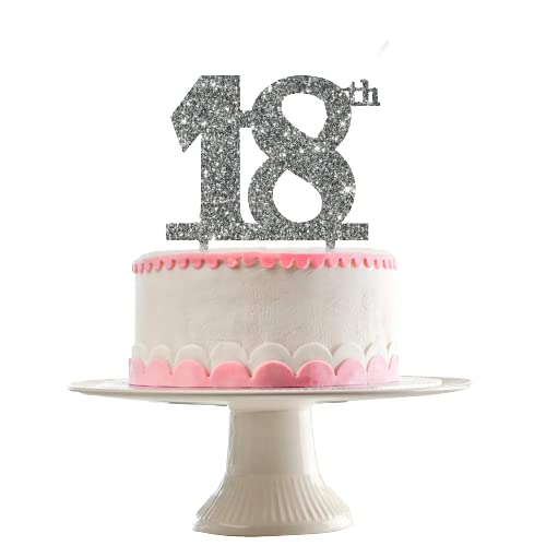 Acyrlic Silver Glitter Finish Couple Cake Topper for Decoration (18th Silver, 4.25X5 Inches)