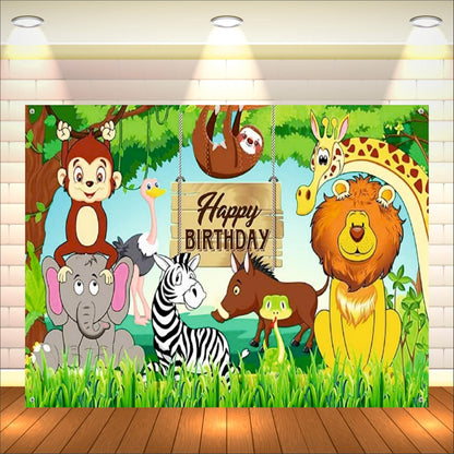 Jungle Theme Birthday Backdrop for Kids