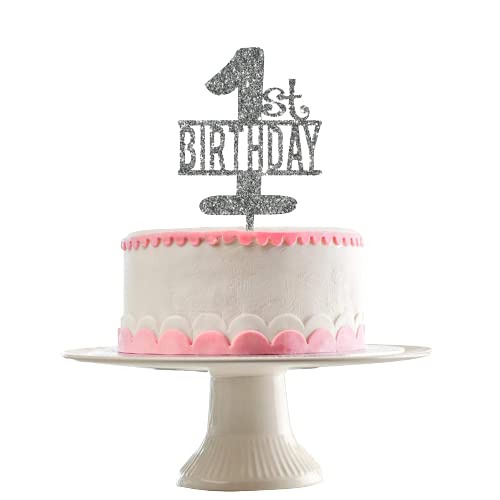 Acyrlic Silver Glitter Finish Couple Cake Topper for Decoration (1st birthday Silver, 6.5X4 Inches)