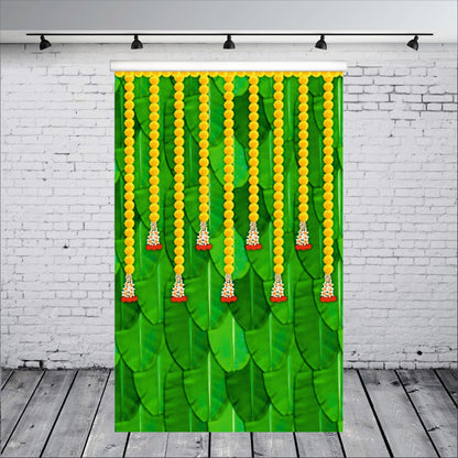Banana Leaf With Yellow Flower Decorative Theme Backdrop for Events, Home & Photoshoots