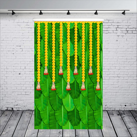 Banana Leaf With Yellow Flower Decorative Theme Backdrop for Events, Home & Photoshoots