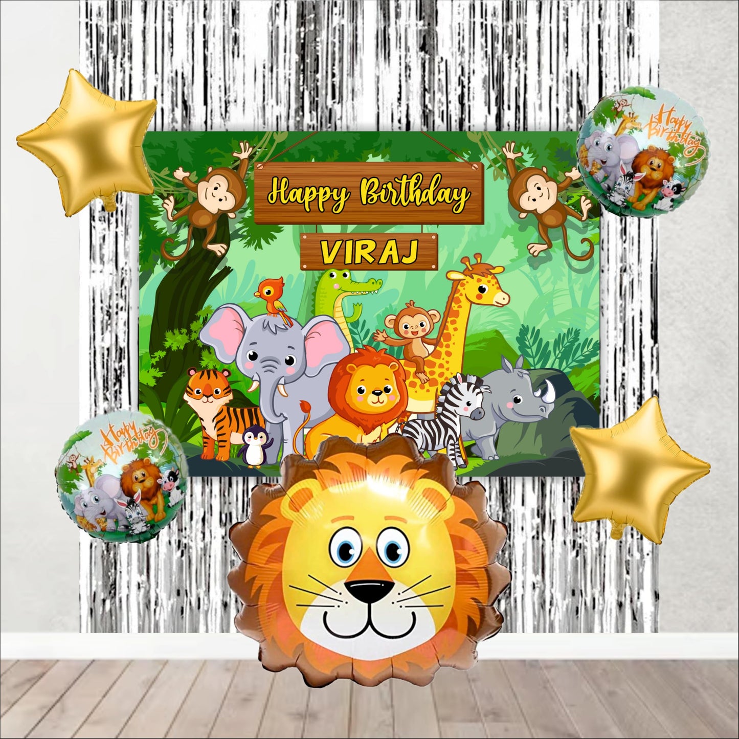 Jungle Birthday Backdrop Theme for Kids (Pack of 8)