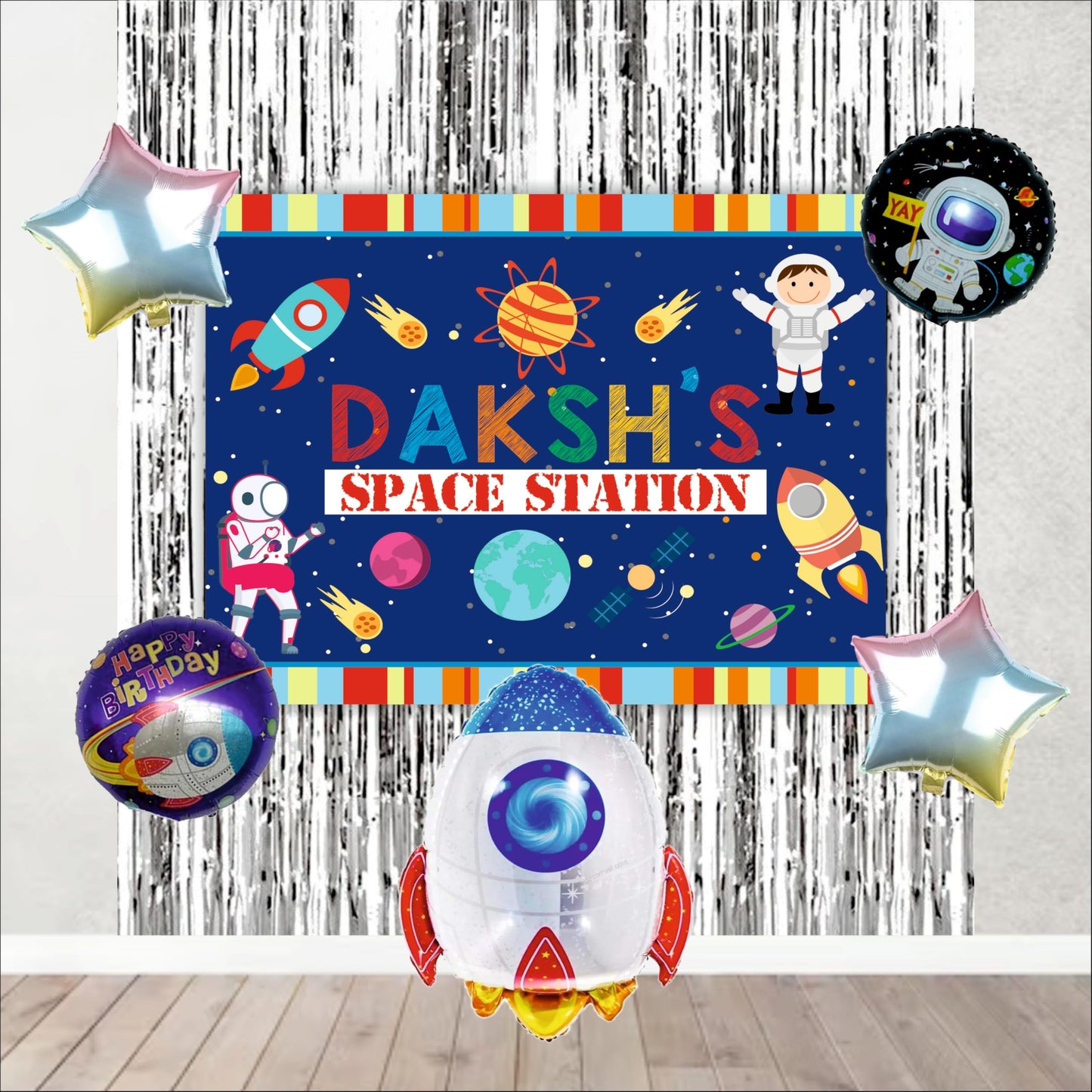 Space Customized Birthday Backdrop Theme for Kids (Pack of 8)