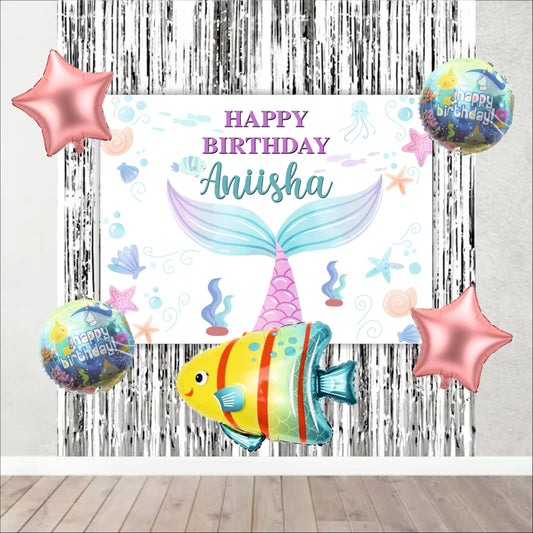 Mermaid Birthday Backdrop Theme for Kids (Pack of 8)