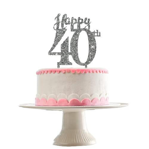 Acyrlic Silver Glitter Finish Couple Cake Topper for Decoration (40th Silver, 4.5X6.25 Inches)