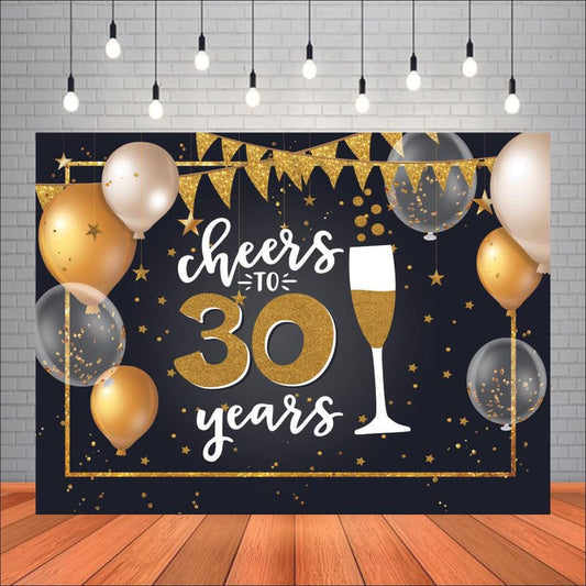 Cheers to 30 Years Anniversary Backdrop for Photo Booth & Stage Decor