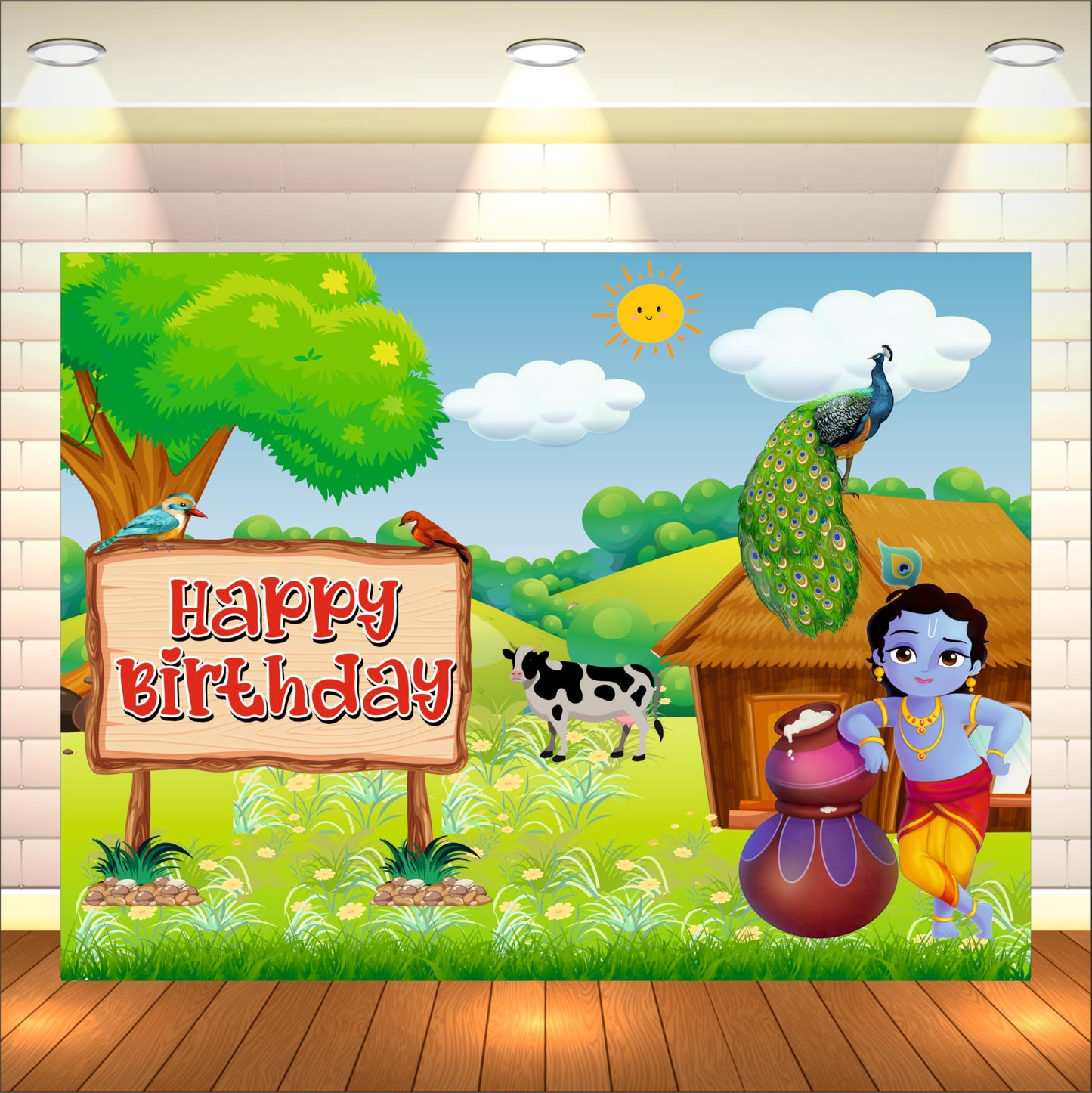 Little Krishna Theme Birthday Backdrop for Kids