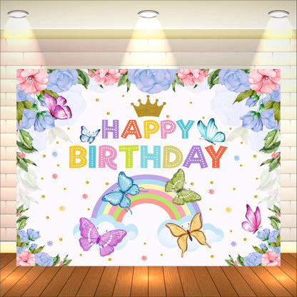 Flower & Butterfly Theme Birthday Backdrop for Kids