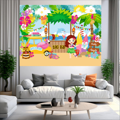 Aloha Theme Birthday Backdrop for Kids
