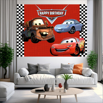 Cars Birthday Theme Backdrop for Kids