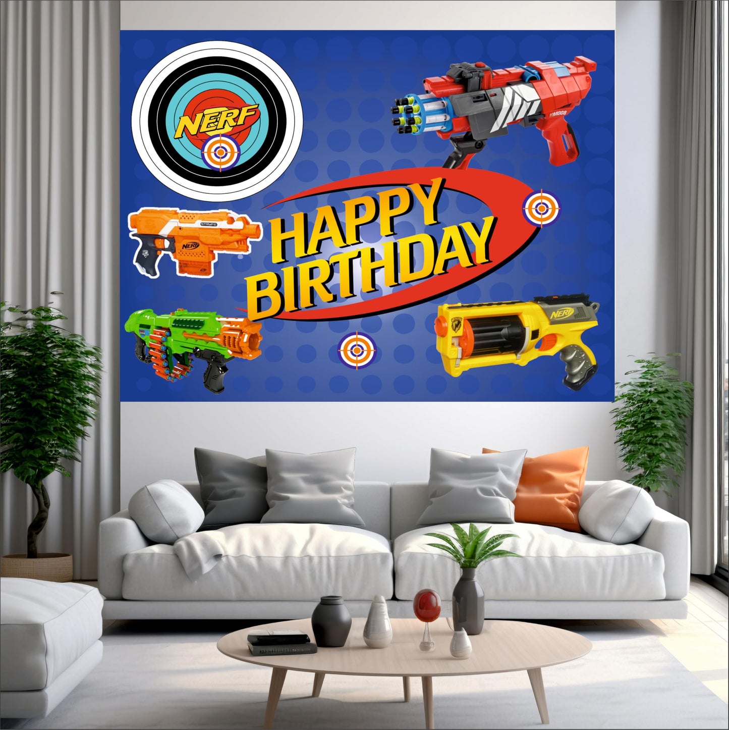 Nerf Theme Birthday Backdrop for Kids