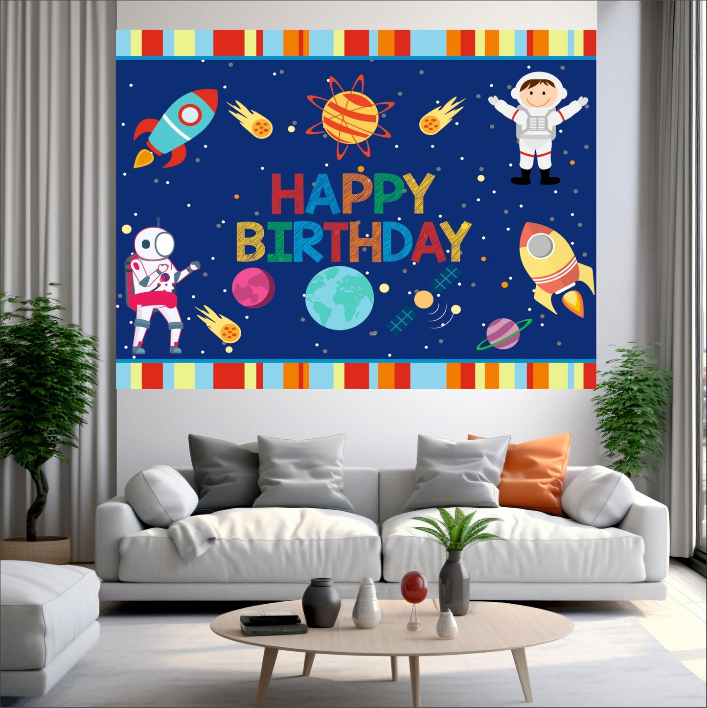 Space Birthday Theme Backdrop for Kids