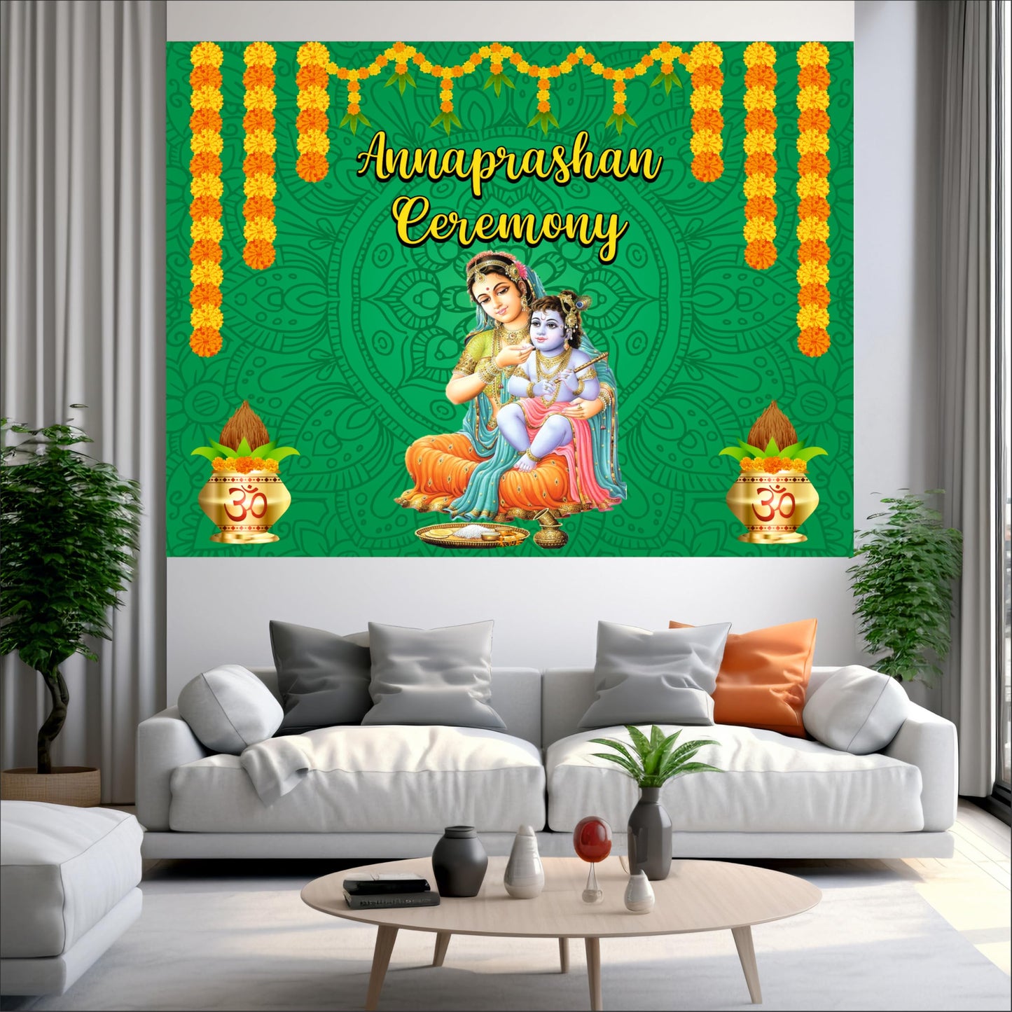 Green Annaprashan Decorative Theme Backdrop for Photoshoots