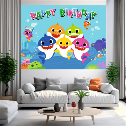 Baby Shark Theme Birthday Backdrop for Kids