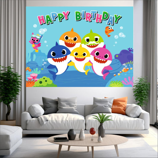 Baby Shark Theme Birthday Backdrop for Kids