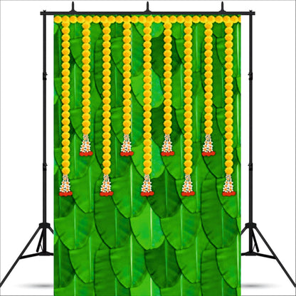 Banana Leaf With Yellow Flower Decorative Theme Backdrop for Events, Home & Photoshoots
