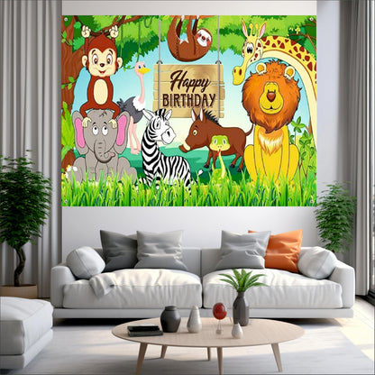 Jungle Theme Birthday Backdrop for Kids
