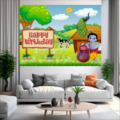Little Krishna Theme Birthday Backdrop for Kids