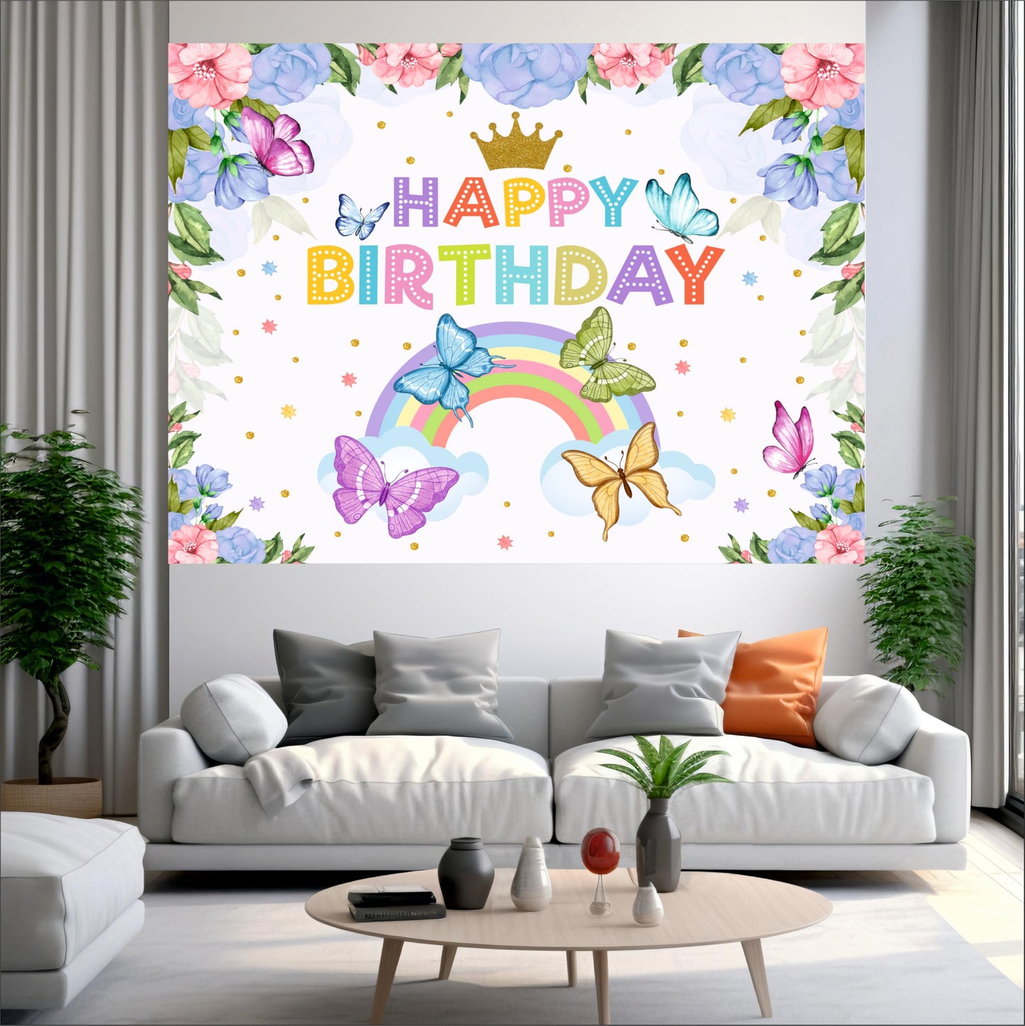 Flower & Butterfly Theme Birthday Backdrop for Kids