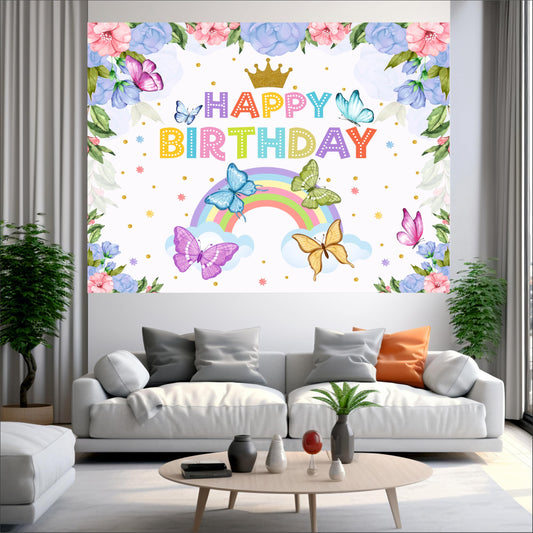 Flower & Butterfly Theme Birthday Backdrop for Kids